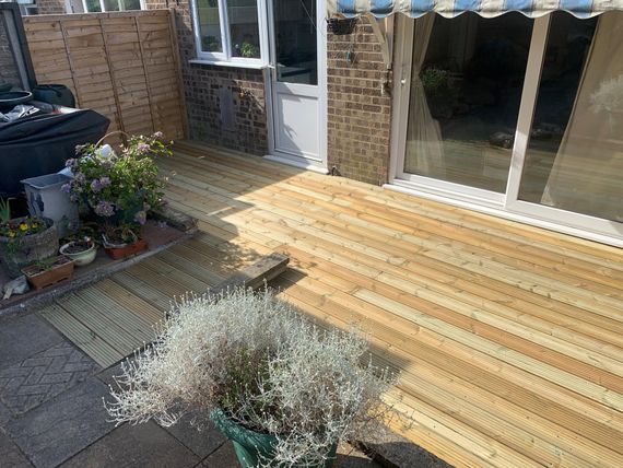 Gardeners Bournemouth, Brand New Wooden Decking in Back Garden